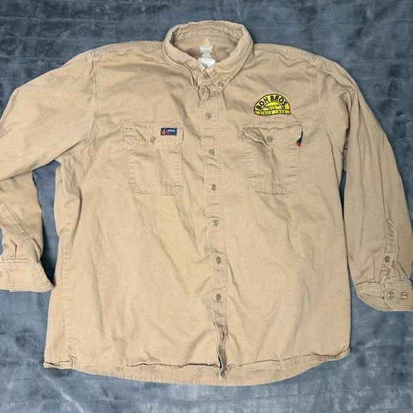 Lot of 2 LAPCO FR Mens Khaki Flame Resistant Work Shirts Boh Bros XXL IKH7 CAT2 - Picture 10 of 14